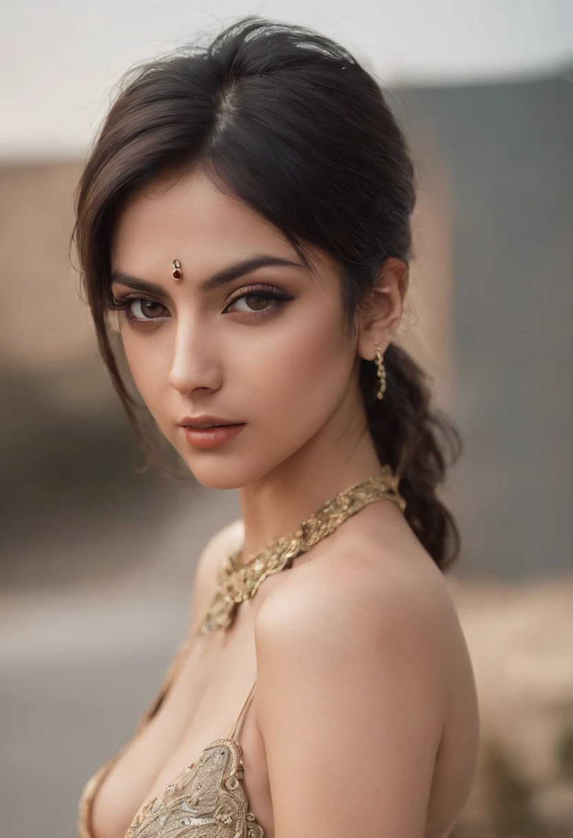 gorgeous Indian with perfect boobs, naked, hard , perky breasts tits, nsfw, factory, looking at camera, perfect, perfection, shiny, 50mm 85mm 1.2, film grain, canon, nikon, hasselblad, mamiya, ((bokeh))