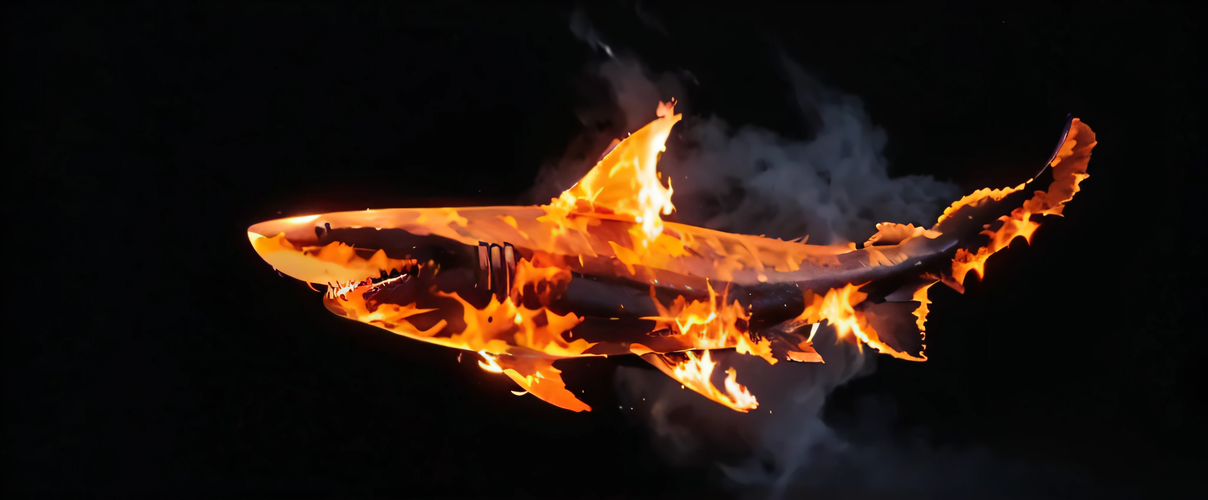 shark on fire, black background