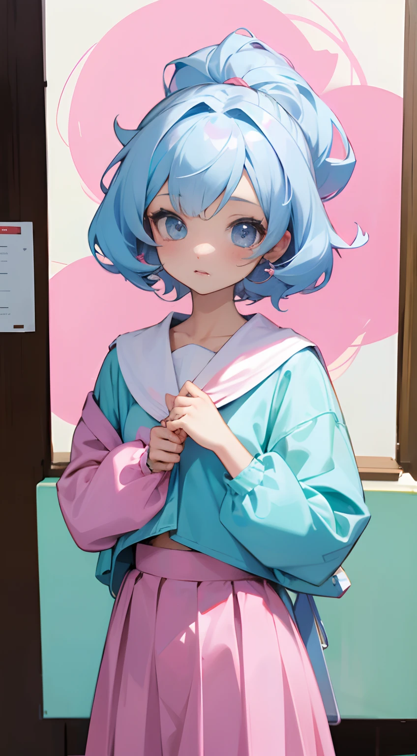 Anime girl, soft pastel outfits, fashion design