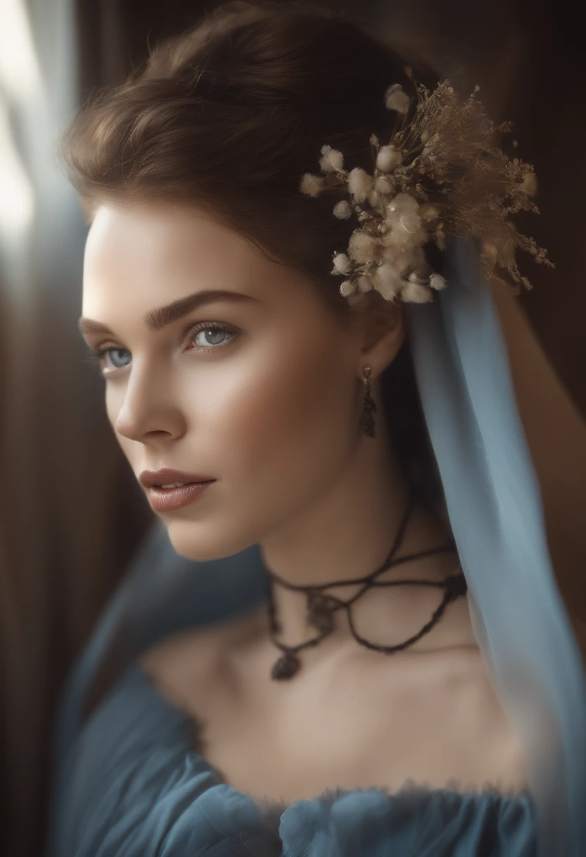 (Best quality), (Masterpiece), (High resolution), (Intricate details:0.2),(professional lighting), room, detailed background, Oversized black T-shirt, off-the-shoulder, (Previous view), 1fille, seulement, (beau visage:1.40),  corps mince, Peau fine, sourire, longue queue de cheval cheveux bruns, yeux bleu ciel, (Medium beasts:1.10), View the viewer,