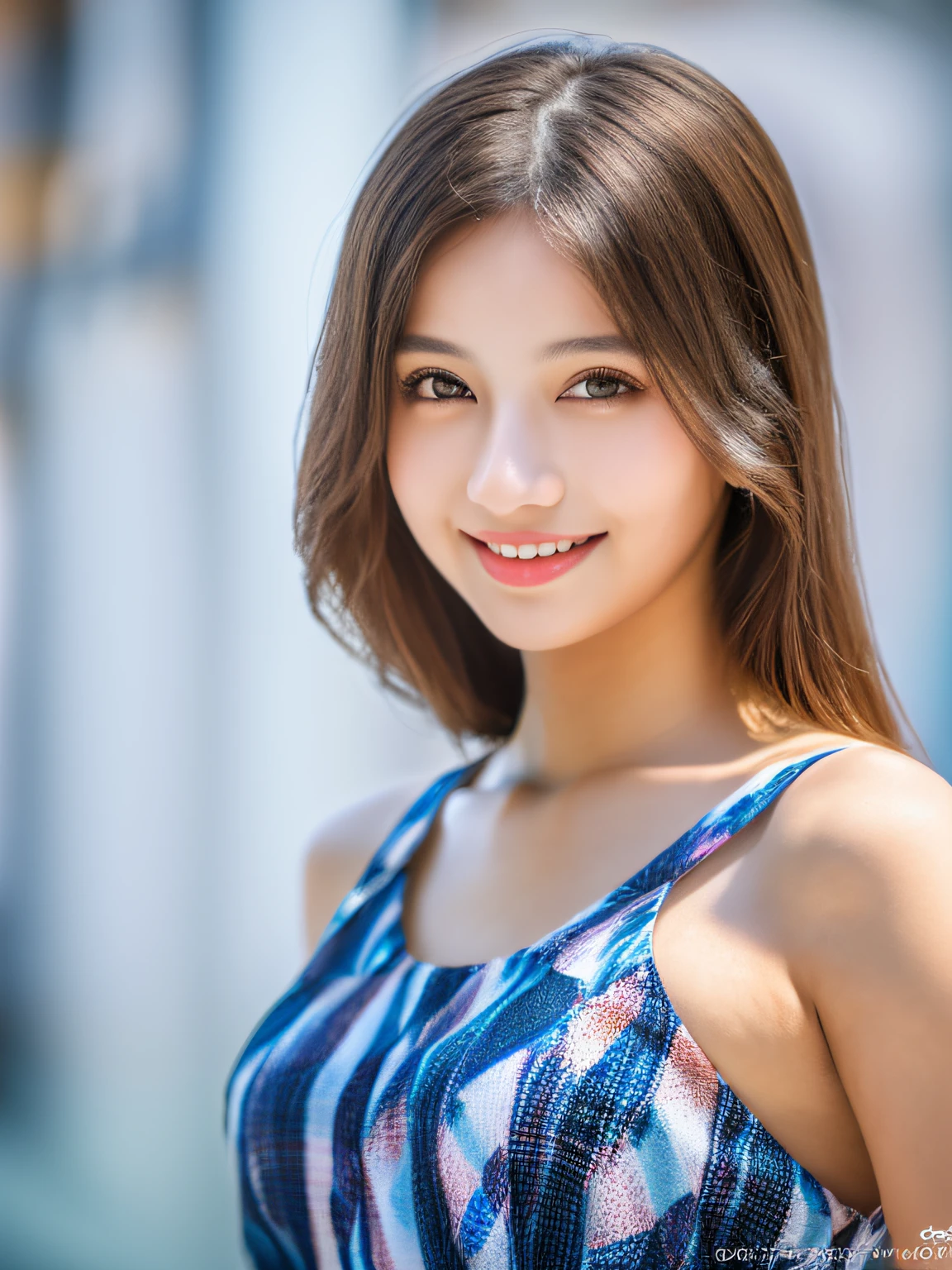 masterpiece,highest quality,(Japanese),((beautiful girl)),cleavage,(See-through),((Clothes that are close to the skin)),An expression that imagines something pleasant:1.2,(perfect body beauty:1.2),(shy smile),beautiful teeth,
