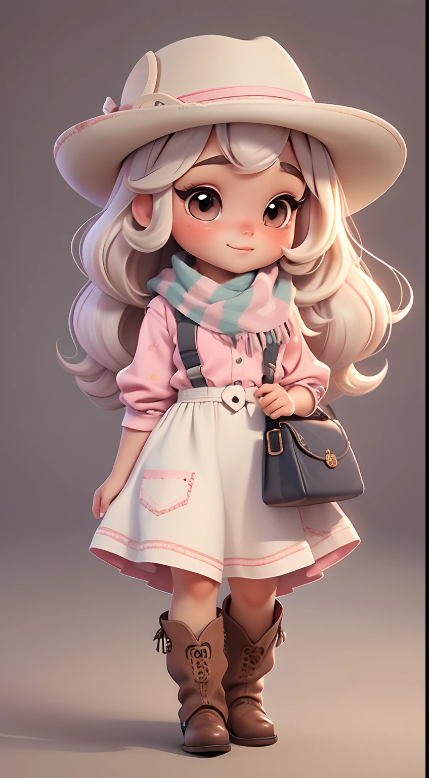 Create cute child style chibi doll outfits with cute cowgirl themes., Each piece has a lot of detail and 8K resolution.. All dolls must follow the same and complete stable background pattern in the image., programa (corpo inteiro, incluindo pernas: 1.5)
Boneca Cowgirl: Chame-a de Mia.. Ela deve ter cabelos moderadamente ondulados.. Seus olhos devem ser grandes e curiosos., It has long eyelashes and slightly pink cheeks.. Mia should wear a sensitive jumpsuit., Cowboy boots and polka dot shirts and cute cowboy hats.. Ela tinha que carregar joias da fazenda.. Add details like bags and scarves to the apron to make it look more glamorous., Nice shoes
Don't forget to add shadows., Textura e detalhe no cabelo, Clothes, Aparelhos de cowboy bonitos, To make them cuter and more charming..