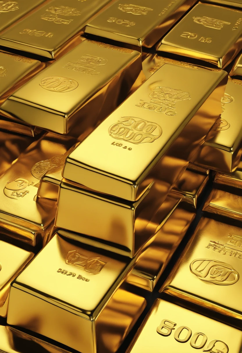 (best quality,4k,8k,highres,masterpiece:1.2),ultra-detailed,(realistic,photorealistic,photo-realistic:1.37),gold bars and money dollar bills Chinese money Euro Brazilian Real,illustration,shiny surfaces,stacks of gold bars, piles of dollar bills and Chinese money,close-up view of detailed currency engravings,huge coins and banknotes,sparkling reflections on gold surfaces,bank vault in the background,money scattered on the floor,wealthy businessman counting money,expensive luxury items in the scene,vivid golden hues,warm lighting with dramatic shadows.