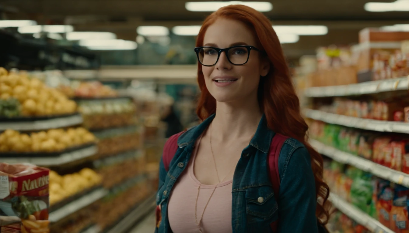 Allison confidently promotes the snacks in the grocery store, wearing a pink crop top, ponytail, blue jeans, and hiking boots. Her vibrant red hair and glasses add to her unique appearance.
Allison, a 24-year-old American from Corpus Christi, Texas, stands out in the grocery store as she showcases the snacks. With her slim, buxom figure, red hair, and glasses, she exudes confidence and charm.
In the grocery store, Allison catches the attention of shoppers with her striking appearance. Wearing a pink crop top, blue jeans, and hiking boots, she confidently promotes the snacks. Her red hair, glasses, and slim, buxom figure make her stand out.