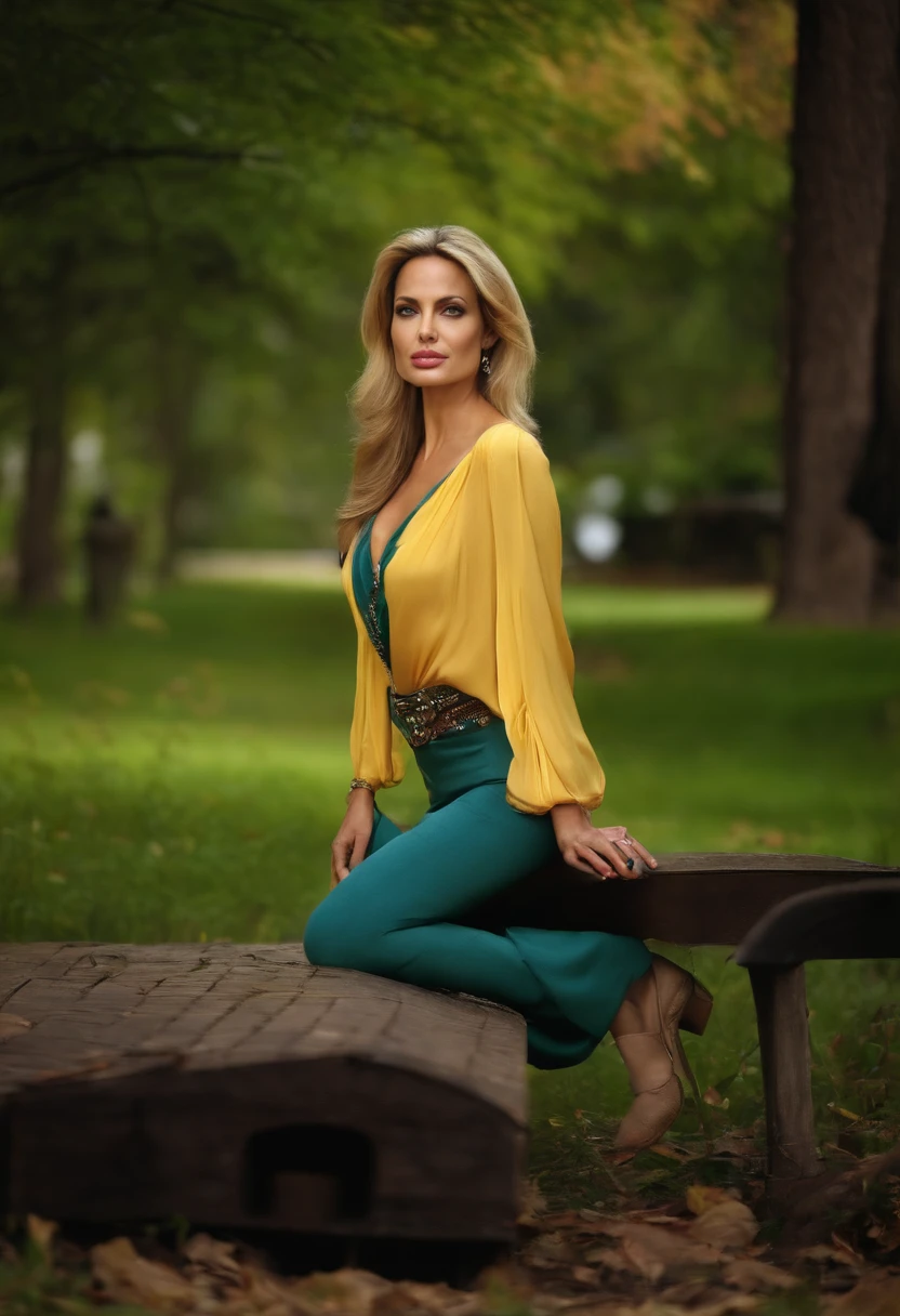 blonde angelina jolie sister, latin, walk in park, sexy, super realistic