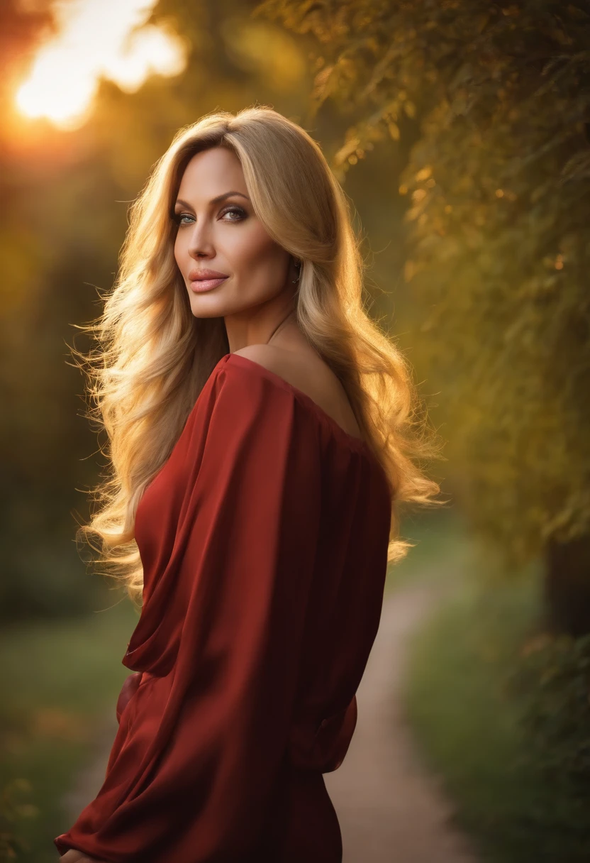 blonde angelina jolie sister, latin, walk in park, sexy, super realistic