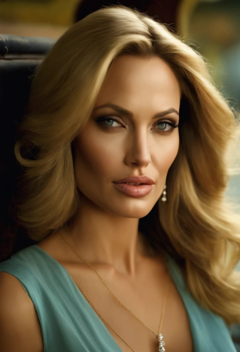 blonde angelina jolie sister, latin, walk in train, sexy, super realistic