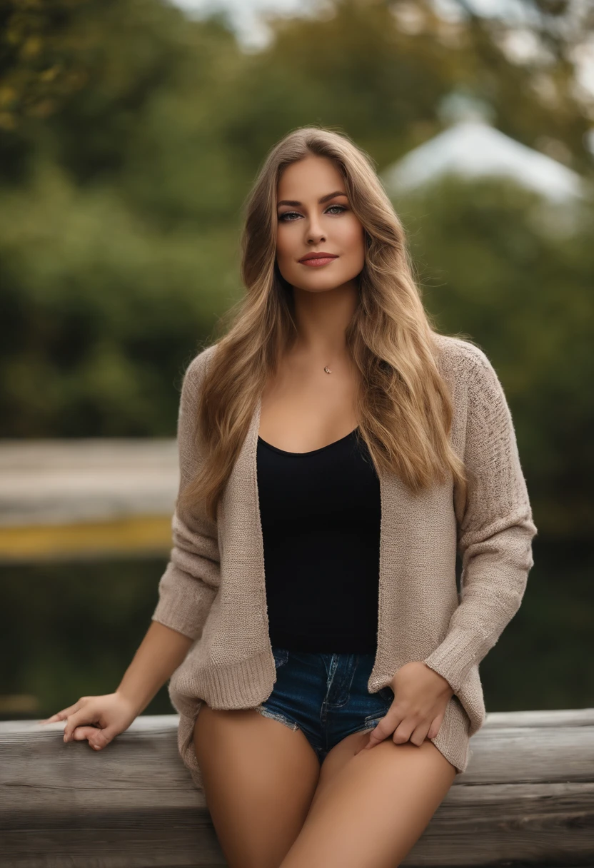 19 Year Old Pretty Woman, nur, Lange Haare, midsize boobs, Blick auf den Betrachter, blondes Haar, nackte Schultern, braune Augen, Schmuck, full entire body, Halskette, schulterfrei, pullover, lips, realistisch, Nase, Flirten mit der Kamera, Bikini, Poren, kurvig, detaillierte Haut, Poren, unretuschiert