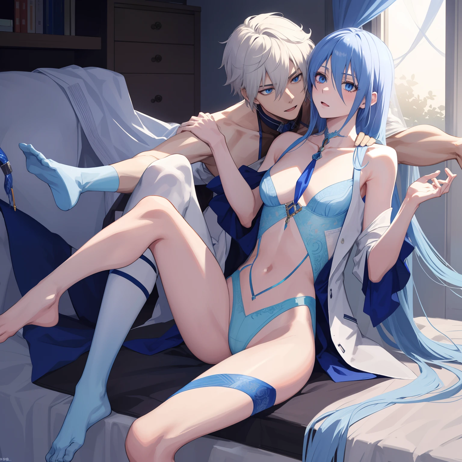 1 man, Erotic, Amorous play, doctor, Blue eyes,Exquisite androgynous,NSFW, masutepiece, 8K long hair
