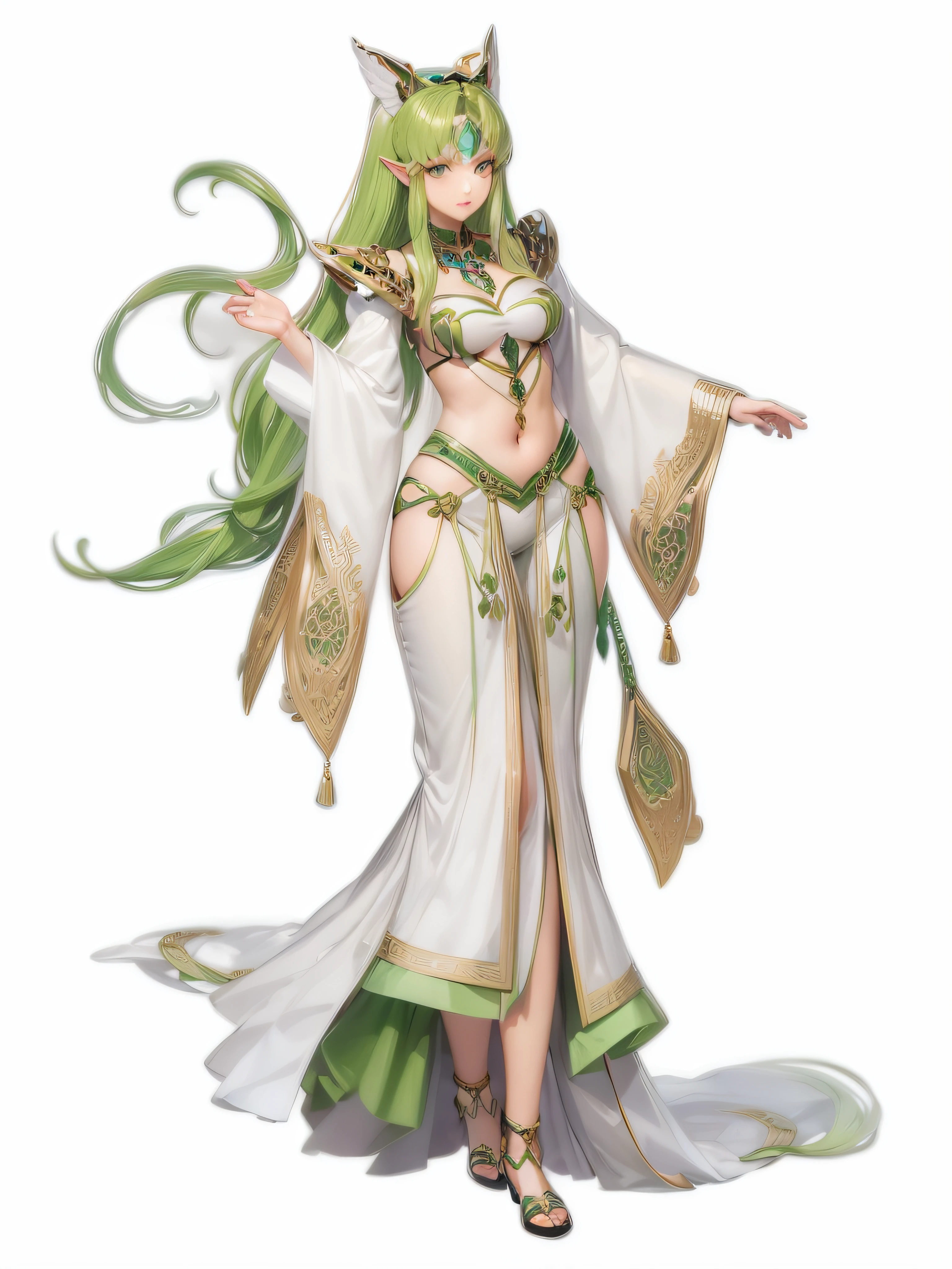 a woman in a white dress with green hair and a crown, palutena, lady palutena, anime goddess, palutena smash, druid goddess, alluring elf princess knight, female earth mage, masterpiece goddess of sorrow, ((a beautiful fantasy empress)), priestess, cushart krenz key art feminine, flowing hair and long robes