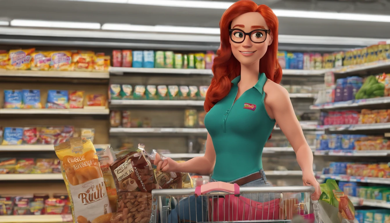Allison confidently promotes the snacks in the grocery store, wearing a pink crop top, ponytail, blue jeans, and hiking boots. Her vibrant red hair and glasses add to her unique appearance.
Allison, a 24-year-old American from Corpus Christi, Texas, stands out in the grocery store as she showcases the snacks. With her slim, buxom figure, red hair, and glasses, she exudes confidence and charm.
In the grocery store, Allison catches the attention of shoppers with her striking appearance. Wearing a pink crop top, blue jeans, and hiking boots, she confidently promotes the snacks. Her red hair, glasses, and slim, buxom figure make her stand out.