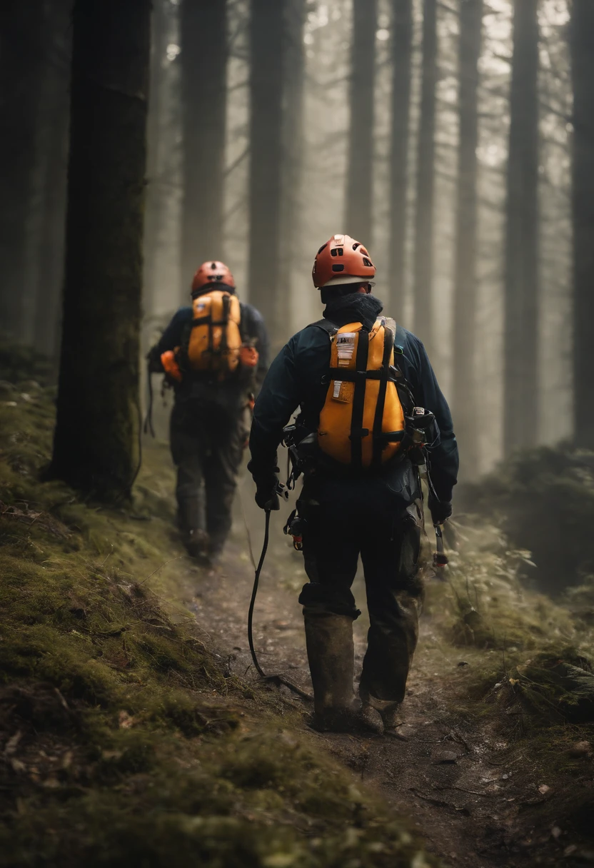 People who carry out rope rescue training,high detal,full body shot shot,concept-art,shocking effects