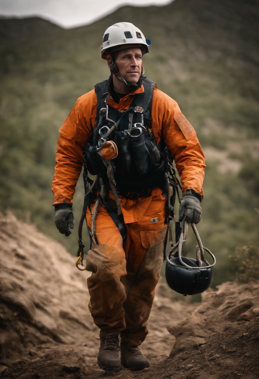 People who carry out rope rescue training,high detal,full body shot shot,concept-art,shocking effects