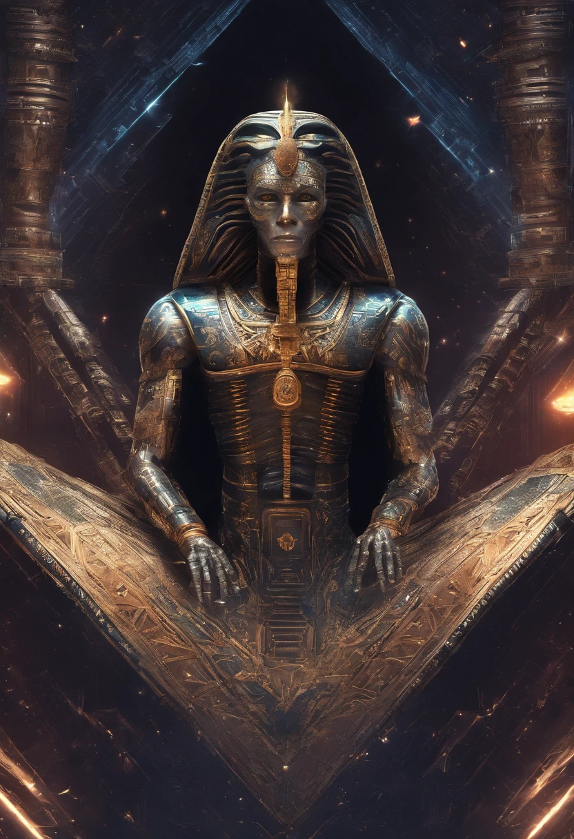 Evil mummy, supervilain, sarcophagus, Egypt, tomb, treasure, ankh, power, illustration, anime, 3d render, dark fantasy