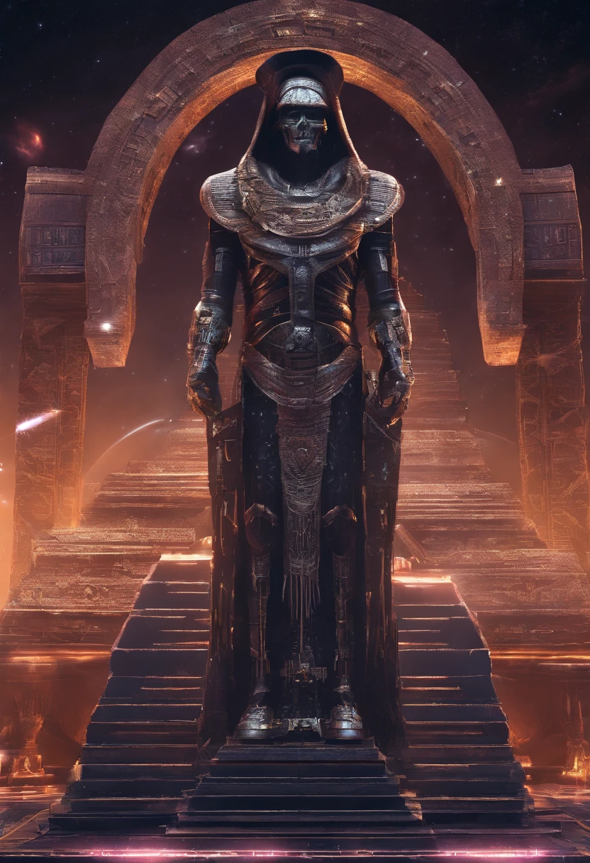 Evil mummy, supervilain, sarcophagus, Egypt, tomb, treasure, ankh, power, illustration, anime, 3d render, dark fantasy