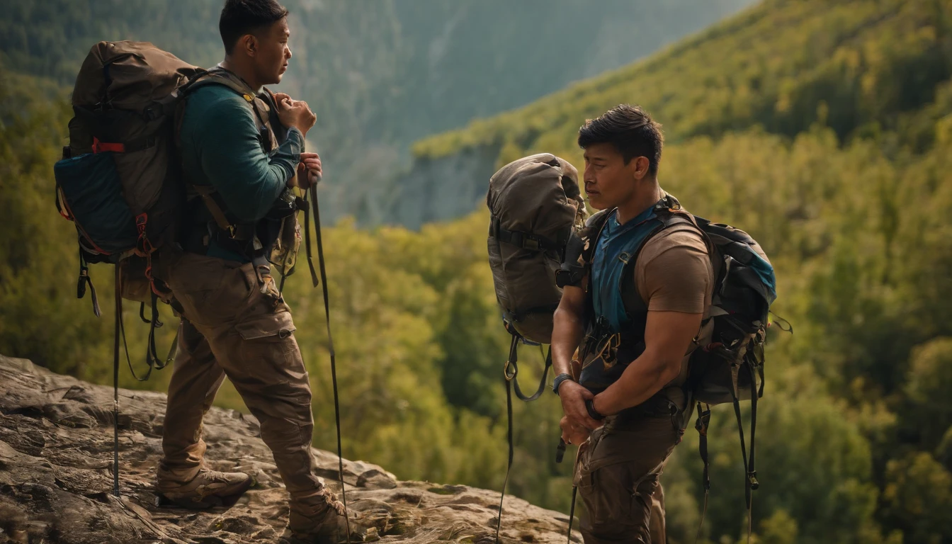 (A group of climbers),(Rescue training),(Asian climber),(Extremely detailed),(Full body shot),(concept-art),(Jaw-dropping effect),(Best quality, High-res),(Vivid colors),(Studio lighting)