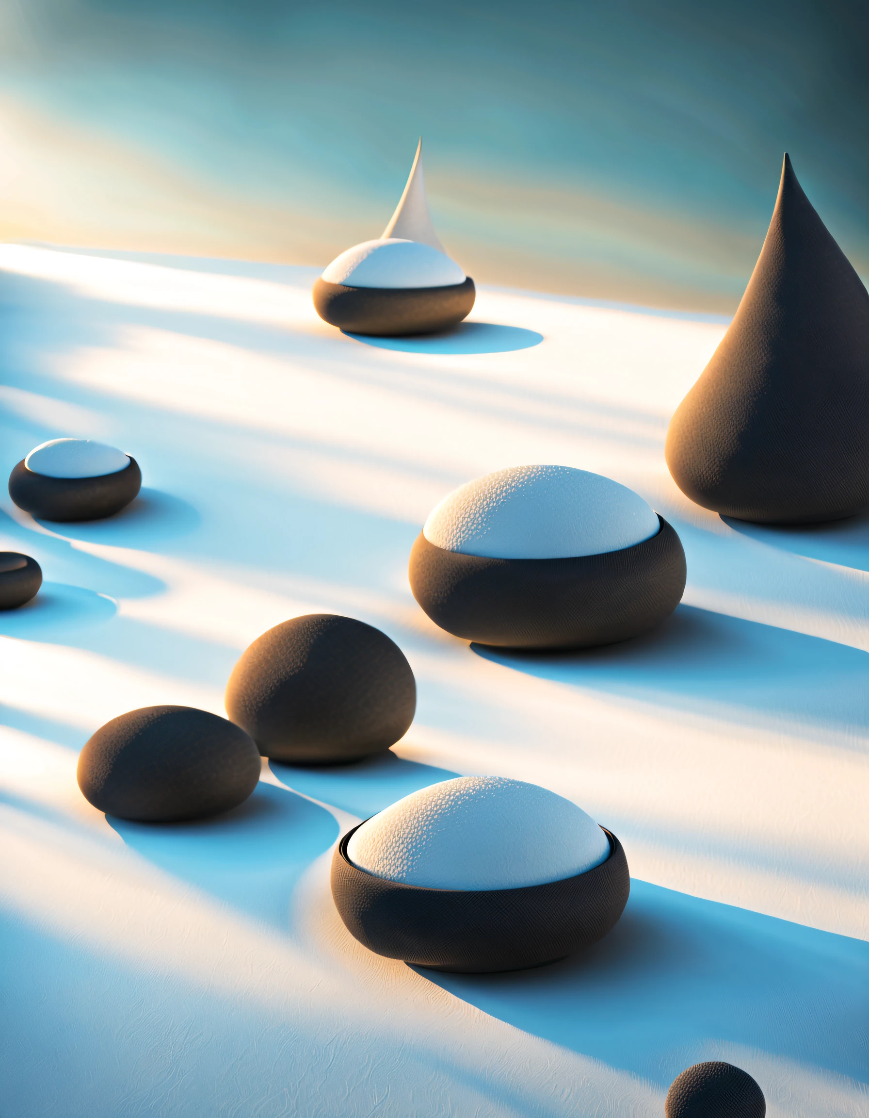 as an inspiration for a photorealistic scenery of a futuristic zen garden evoking calmness and serenity, contemplation, light tones, soft textures. as an inspiration for a photorealistic scenery of a futuristic zen garden evoking calmness and serenity, contemplation, light tones, soft textures