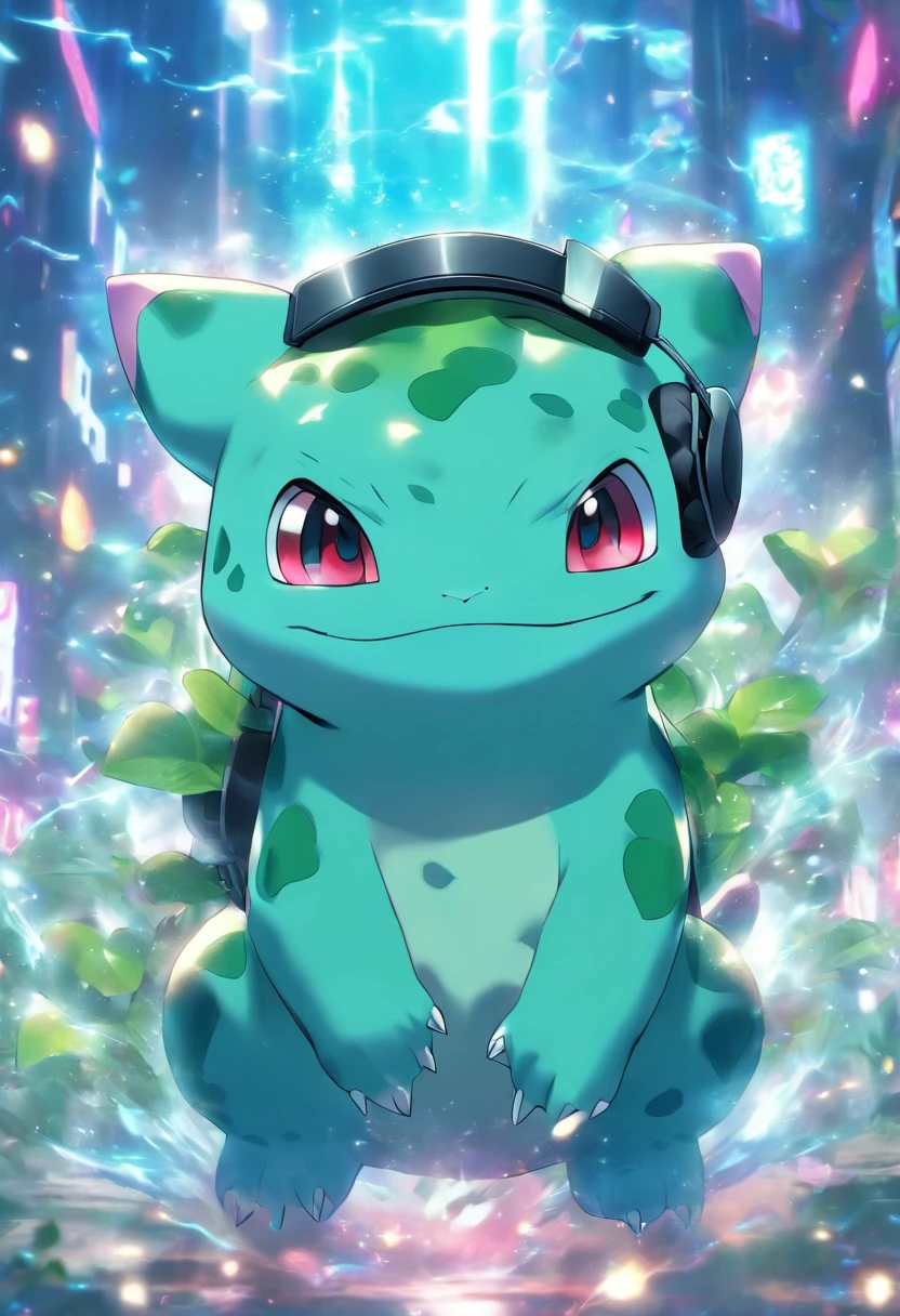 Bulbasaur has a headset,A mais alta qualidade de imagem,cinematic texture,uma obra-prima,tmasterpiece,Horizontal, wallpaperk