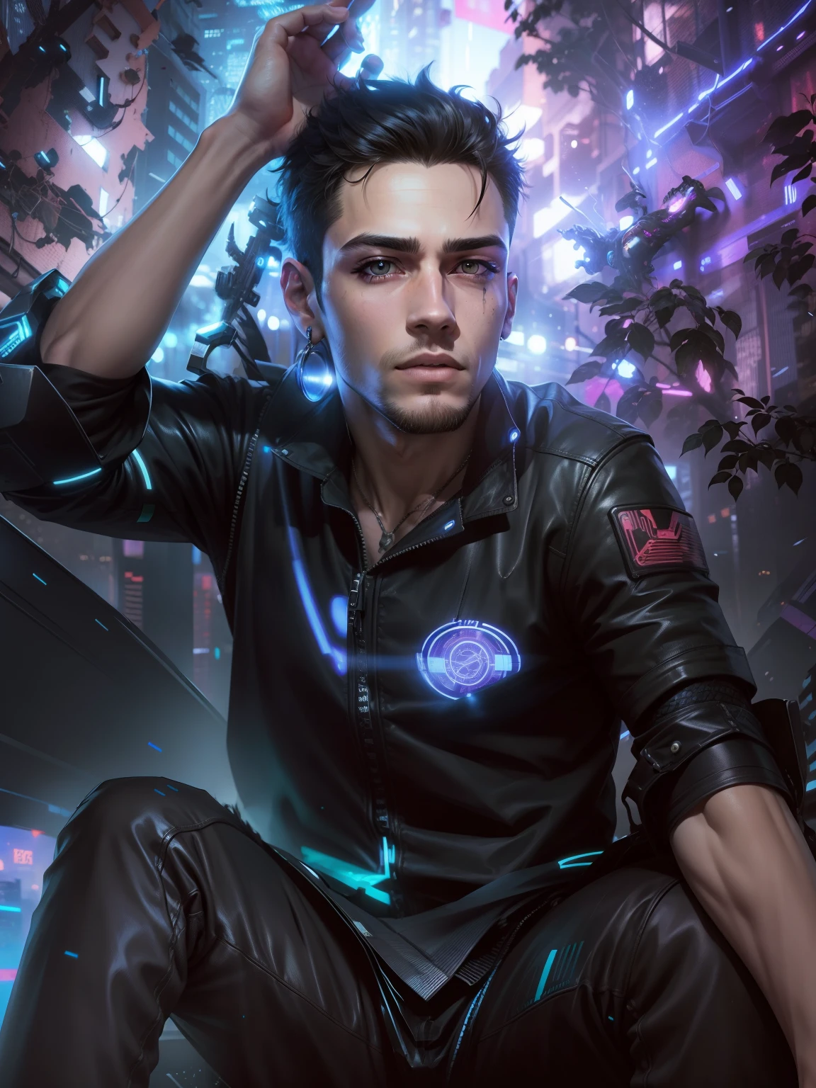 Change background cyberpunk handsome boy, realistic face, ultra realistic
