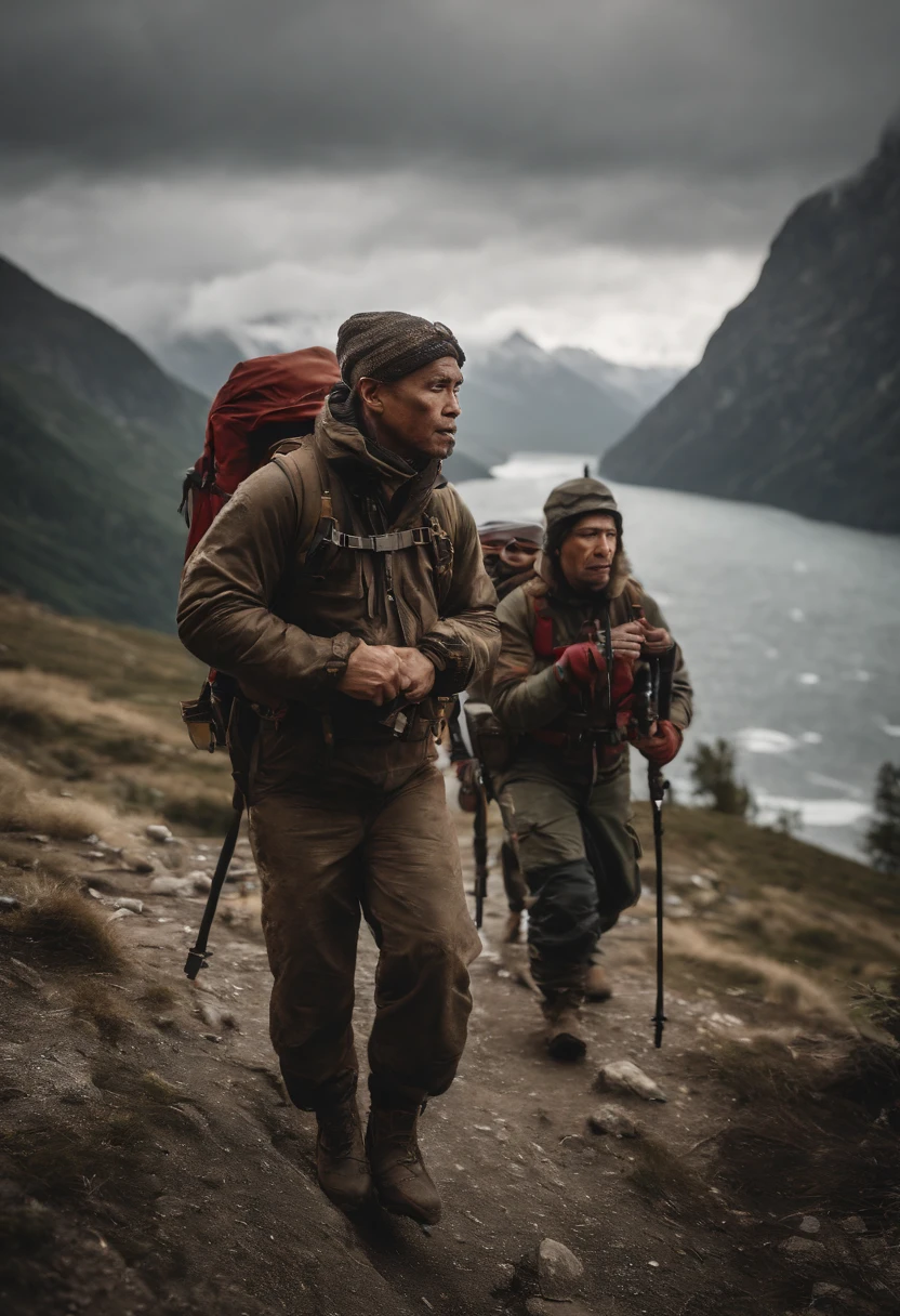 a group of mountaineers,rescue training,Asian mountaineers,extremely detailed,full body shot,concept art,jaw-dropping effects,best quality,high-res,vibrant colors,studio lighting,extremely detailed,motion lines,ultra HD,textured skin,high resolution,8K