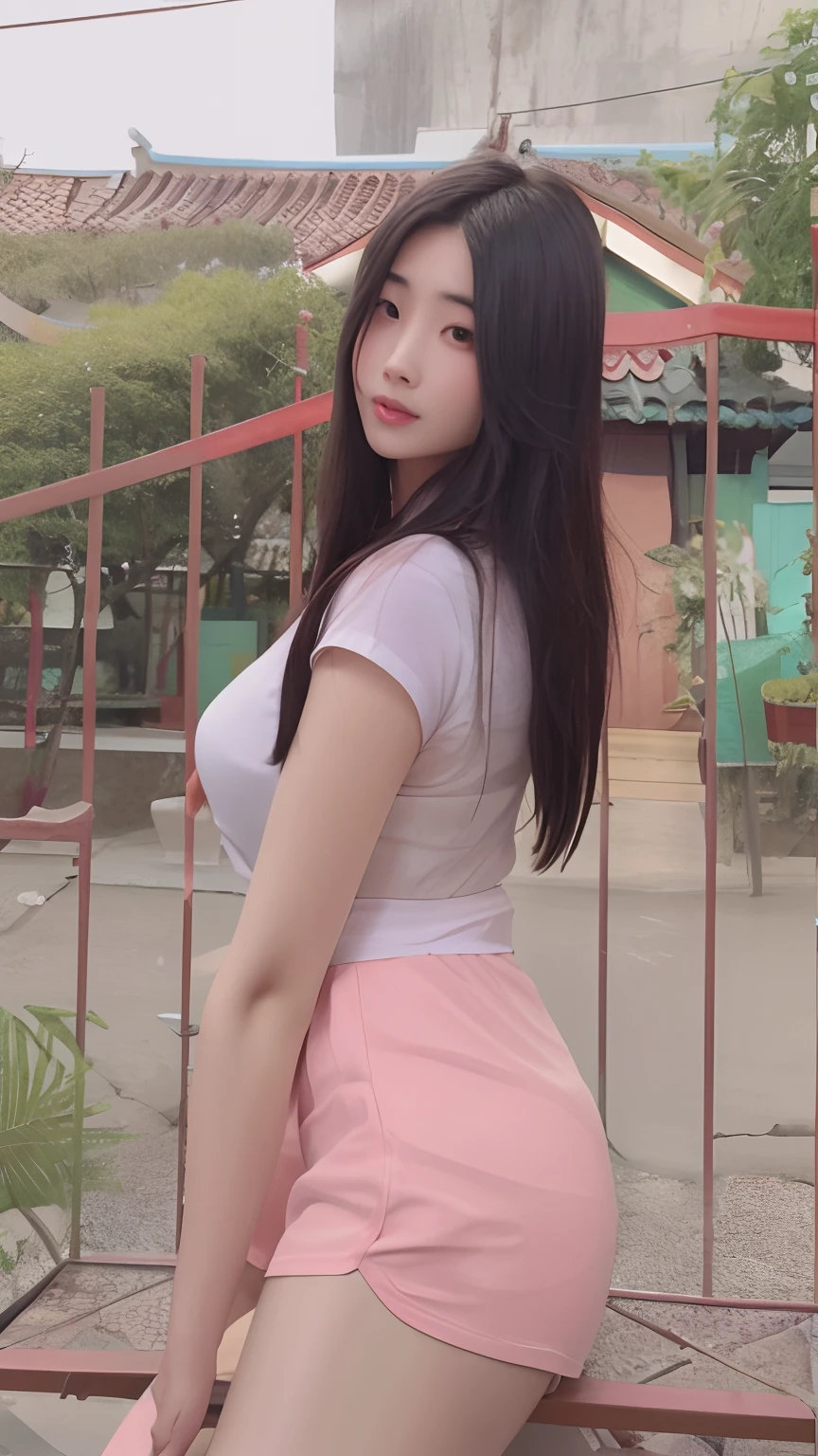 araffe asian woman sitting on a bench in a pink shirt, gorgeous young korean woman, korean girl, xintong chen, young and cute girl, asian girl, beautiful south korean woman, chinese girl, young asian girl, a cute young woman, beautiful young korean woman, trending at cgstation, jaeyeon nam, xision wu, sakimichan