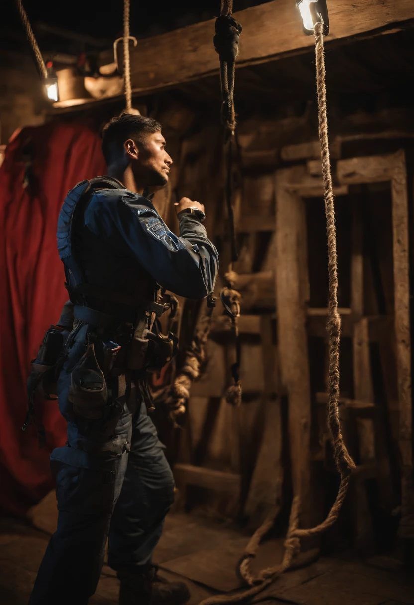 A person rescued by ropes, a rescue team, a group of climbers, rescue training, Asian climbers, extremely detailed full-body shot, conceptual art, jaw-dropping effects, the best high-quality, high-res, vibrant colors, studio lighting, extreme detail, action lines, ultra-HD, textured skin, high resolution