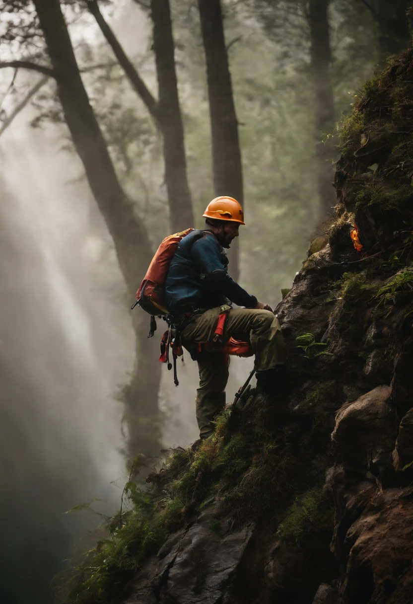 People who carry out rope rescue training，Asian people，high detal，full body shot shot，concept-art,shocking effects