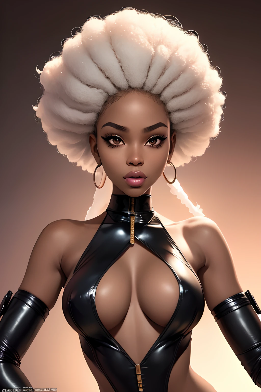 (master part, best quality), Deep Ebony 1girl, beautiful face, Kimberly_Jackson, afro livremente pendurado, smug face