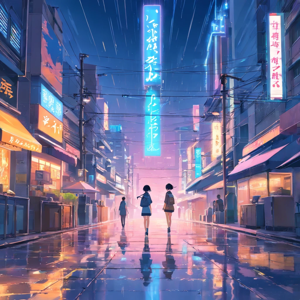 Near Future,Paisagens, cyberpunk, chuva, Neons,Antecedentes com,obra prima,qualidade superior