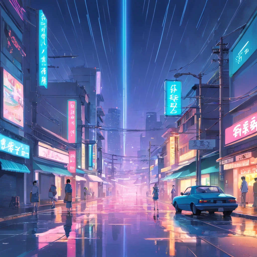 Near Future,Paisagens, cyberpunk, chuva, Neons,Antecedentes com,obra prima,qualidade superior