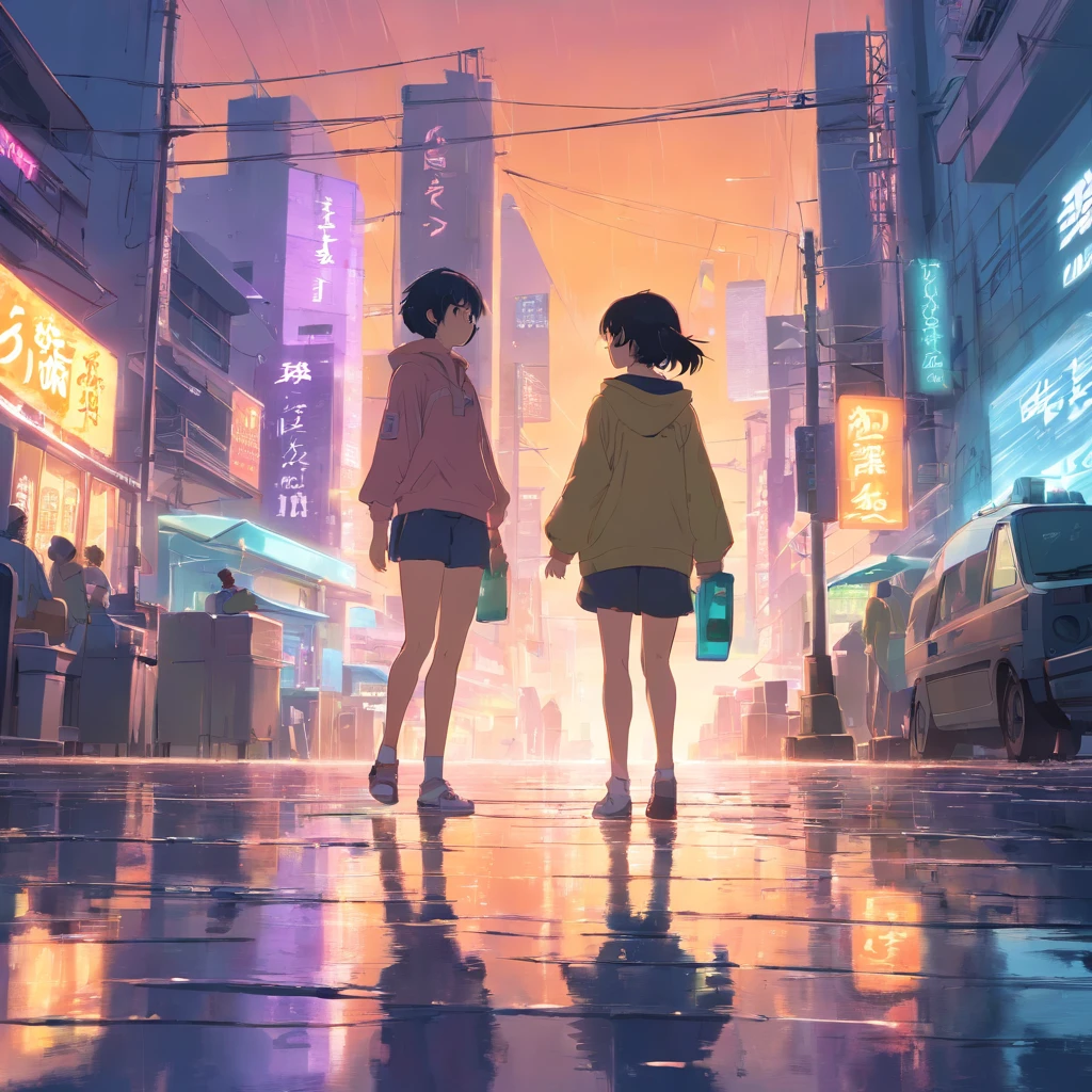 Near Future,Paisagens, cyberpunk, chuva, Neons,Antecedentes com,obra prima,qualidade superior