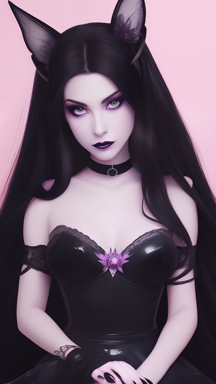 Model: wolf ears, Cat's ears, rose hair, long wavy hair, full dark red lips, Smoky coveted eyes, pretty, impassioned, Gentle. erotic pose, suntan, Chocolate body,  mother-of-pearl body, tanned skin of the body, pretty, impassioned, Gentle, erotic pose, Languid look, sexy body,  BREAK, the night, black room black light, azur, Pink Crystals, rot, blau, purple color, BREAK, bodypaint: Polychromatic geometric patterns, Heart, Arms and legs, BREAK, Accessories: Chrome-plated chains with torn body, Silver Choker, black feathered white black wings, Naked, Topless, naked body,BREAK, the pose: The head is tilted upwards, looking forward. wolf ears,Cat's ears,  Wolf.up close
