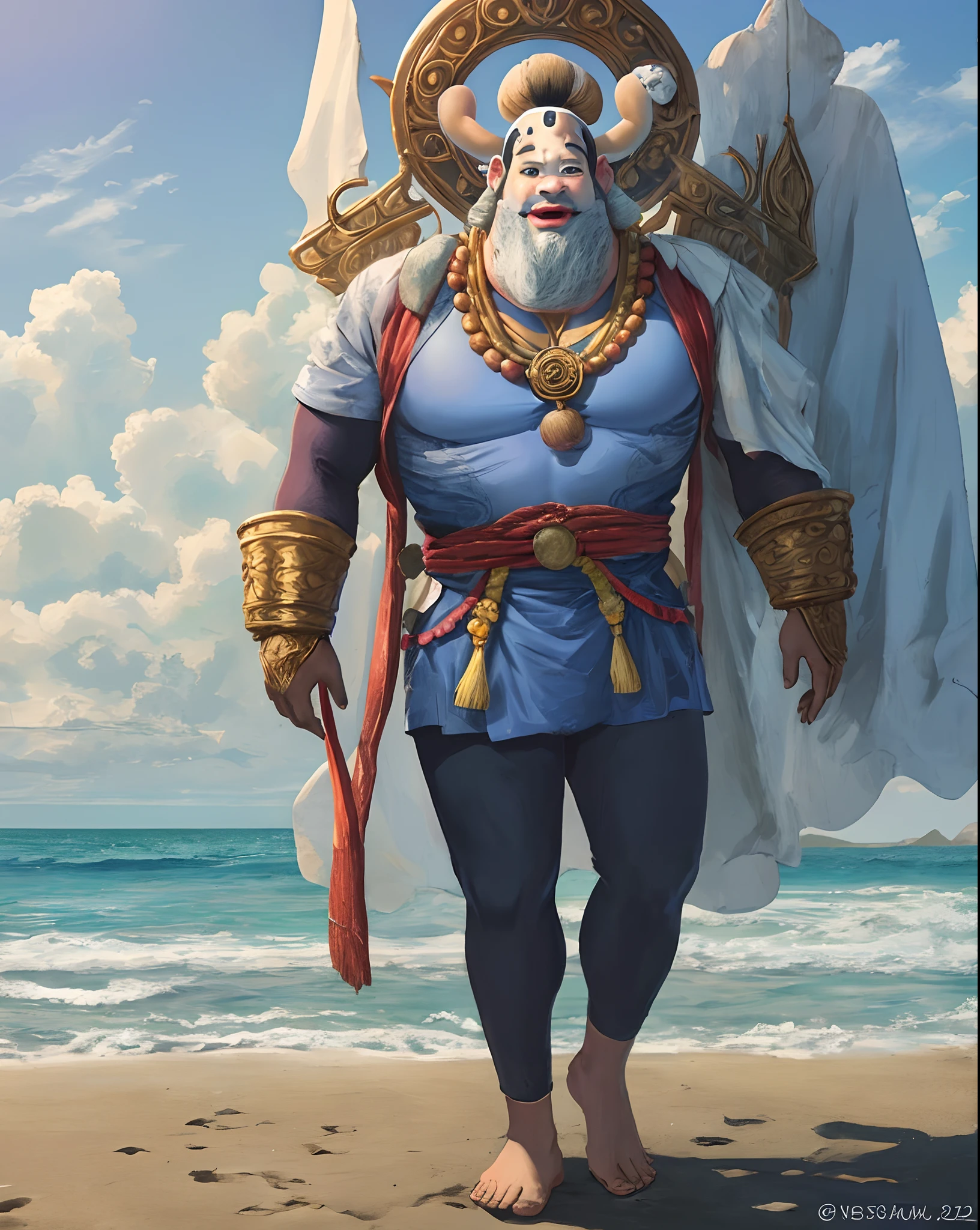 Jinbe standing on the beach