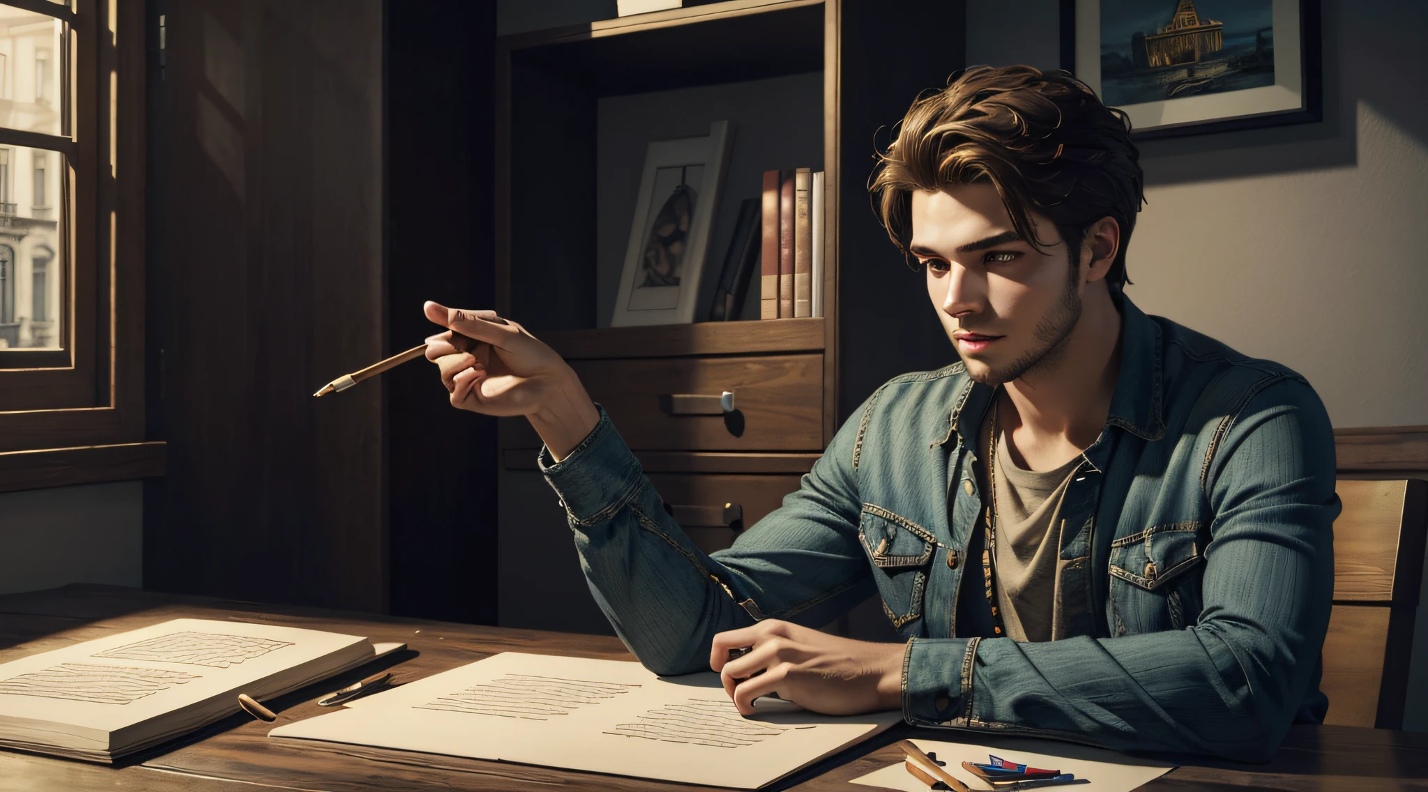 A TALENTED YOUNG MAN.((masterpiece)), ((best quality))), ((ultra-detailed)), UHD, 8K, ((high resolution))), ((illustration)), ((realistic)),