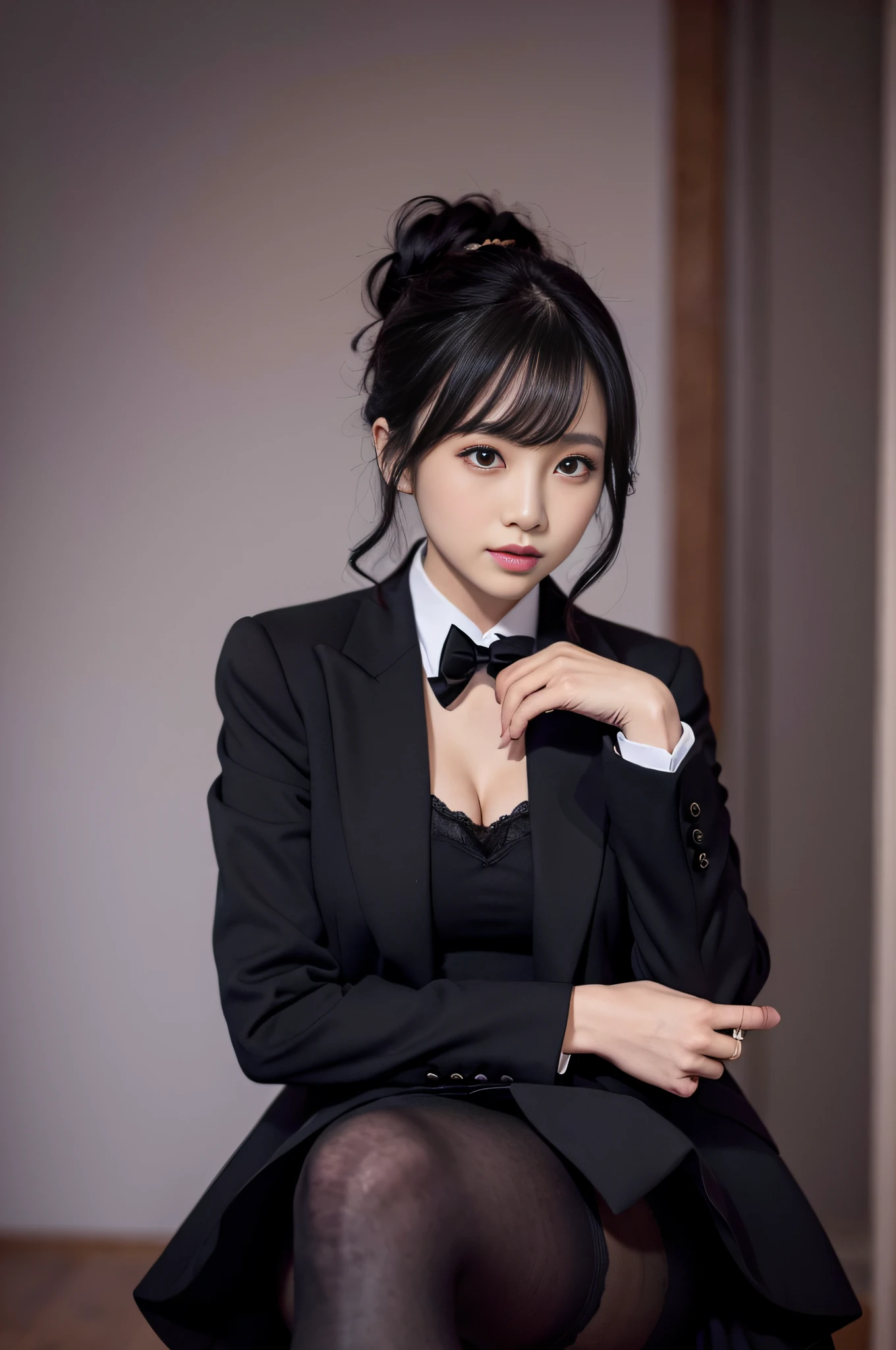 Charming beauties、Black purple pantyhose、Suit jacket、Black tight skirt、beauty legs、Dyed in darkness、lacy fabric