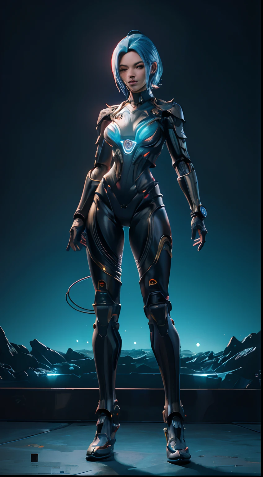 analog style, Character token, ultra detailed 3d rendering complex image Full body android1:1, Cyborg, blue led light details, machine, rusty robotic parts, beautiful soft studio light, edge light, vibrant yellow led light details, luxurious cyberpunk, lacy, hyper-realistic, electrical wires, microchip, elegant and beautiful background, octane, ultra-realistic image taken with a 150mm canon, close-up of a vast alien landscape in which strange glowing plants grow and strange creatures roam , their bodies throbbed with magical energy. 8k render, hyperrealism, high quality, 8k render, unreal render engine 5,32k render, outer space, vanishing point, super highway, high speed, digital render, digital painting