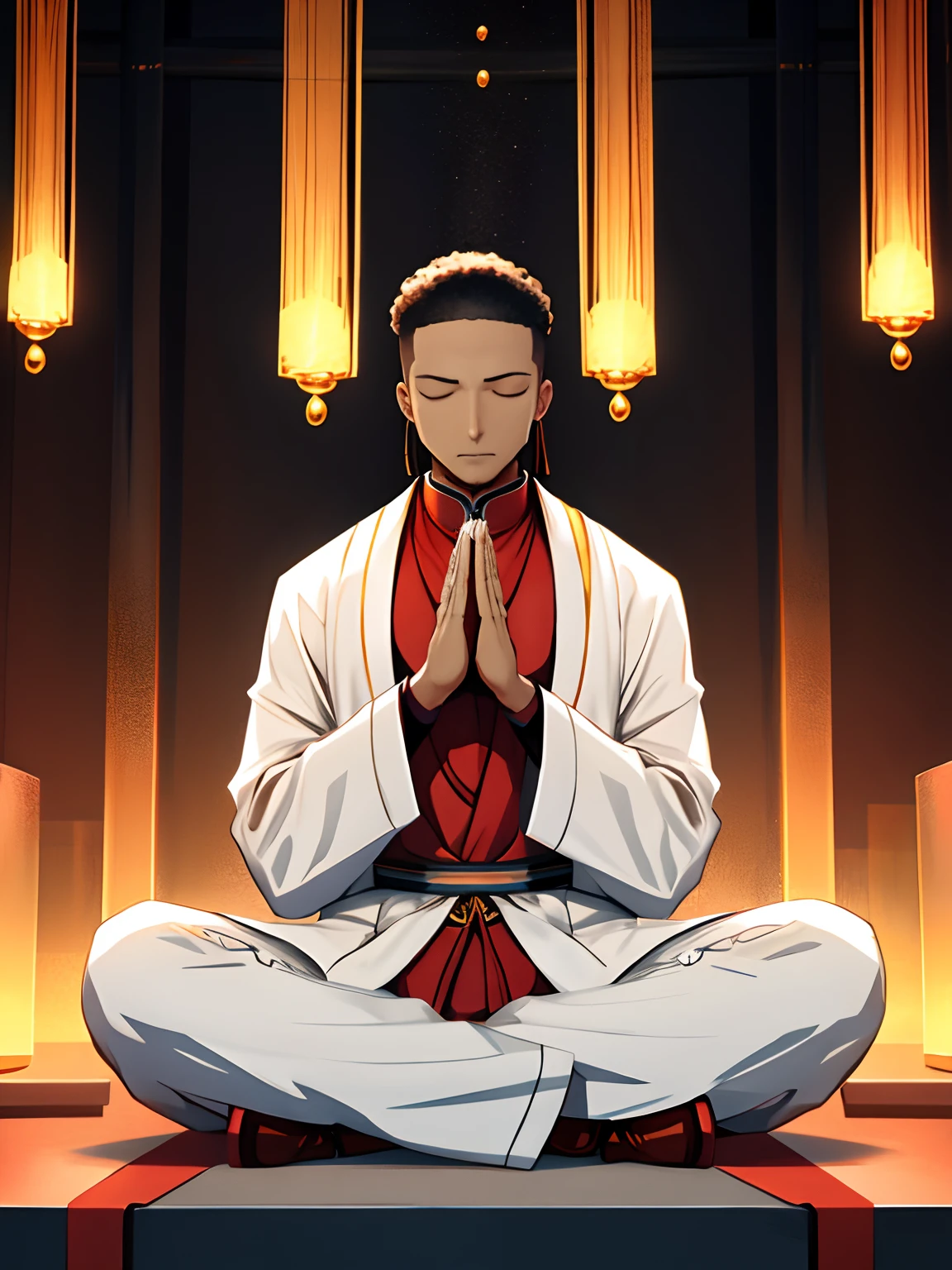A black man meditating, hyperdetailled