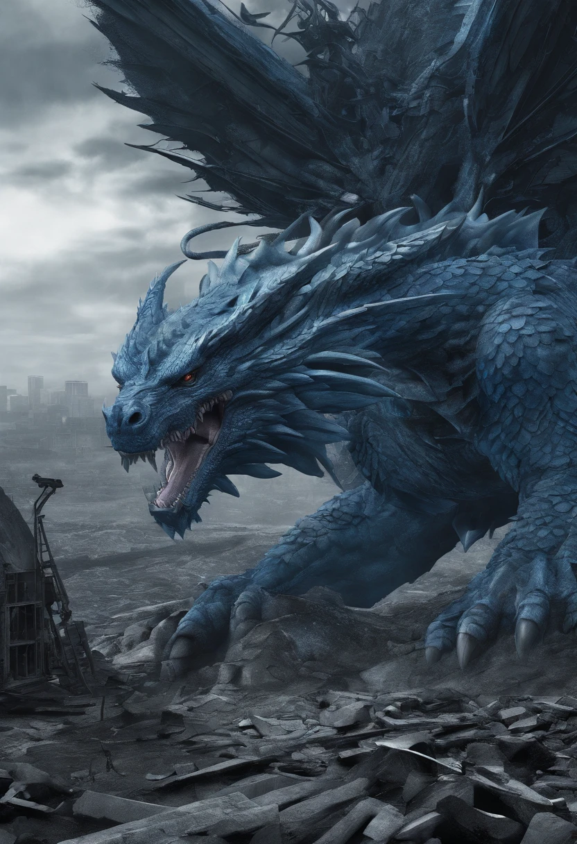 Detailed hyper-realism photography style geographical data blue dragon