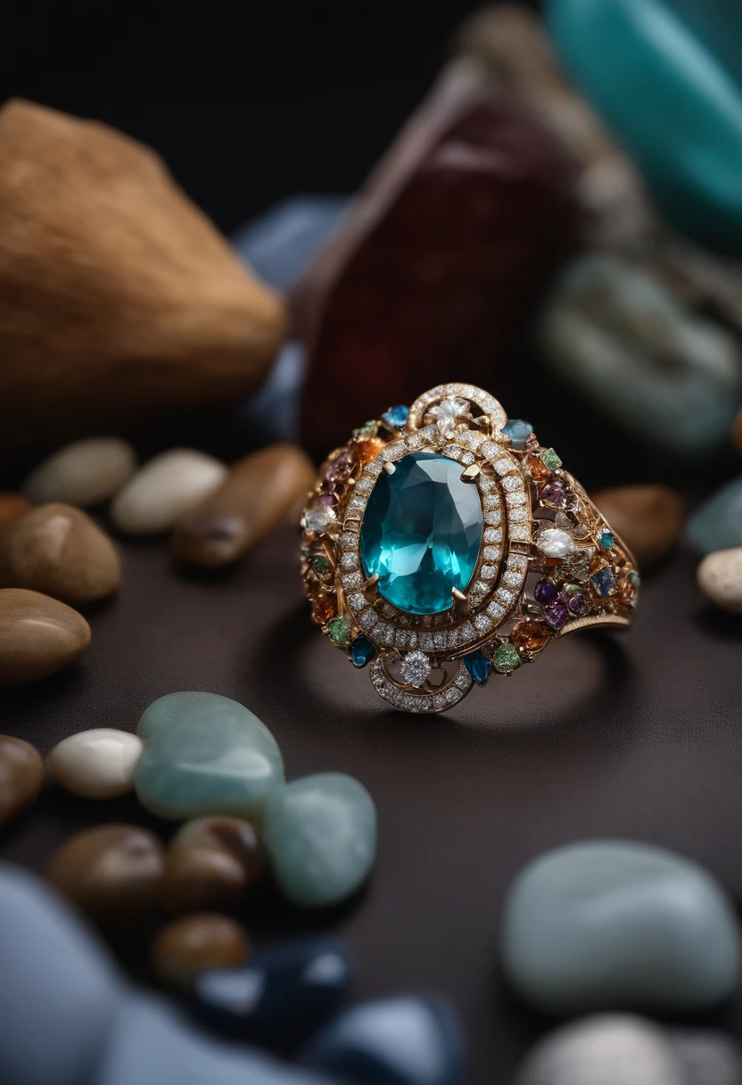 un design de bijoux, Caribbean Themed Ring, precious stones & Diamants, luxe, Closeup,