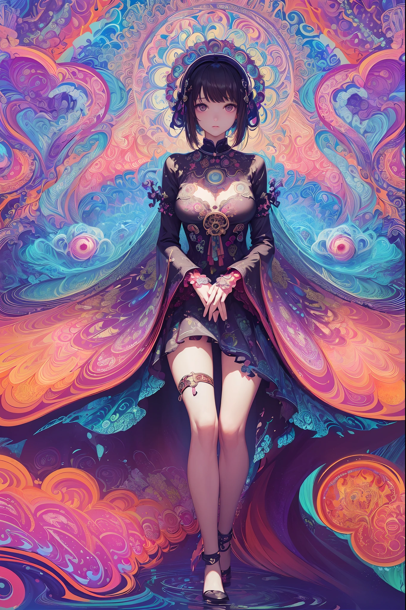 (masterpiece、top-quality、top-quality、Official Art、Beautifully Aesthetic:1.2)、(1girl in:1.3)、(Psychedelic fractal art:1.3)、