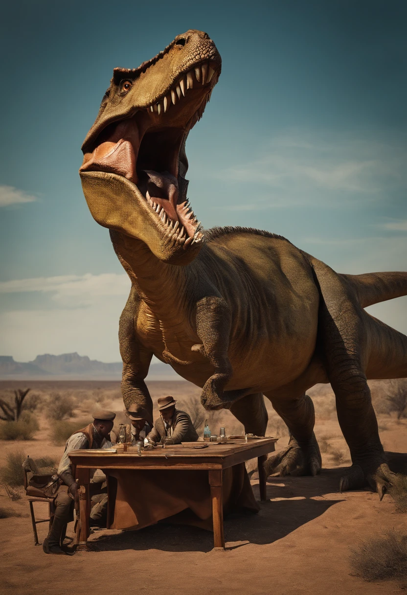 downed dinosaur, 30s hunters posing on a table photo, hunters, dead dinosaur, dead flying repitel, vintage photo, hyper realistic, african savannah, fallout 4, eye drops, ultra realistic