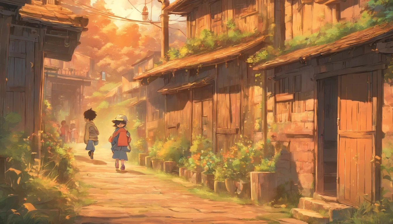 Other kids in this run down village would run away from a strange and ugly child. This child is often left alone with no friends. Children's book style. Sketchy monochromatic