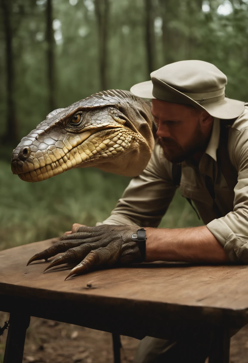 giant reptile shot down with hunters 30s posing on a table photo,vintage photo, dead flying reptile, vintage photo, hyper realistic, african savanna, precipitation 4, eye drops, ultra realistic