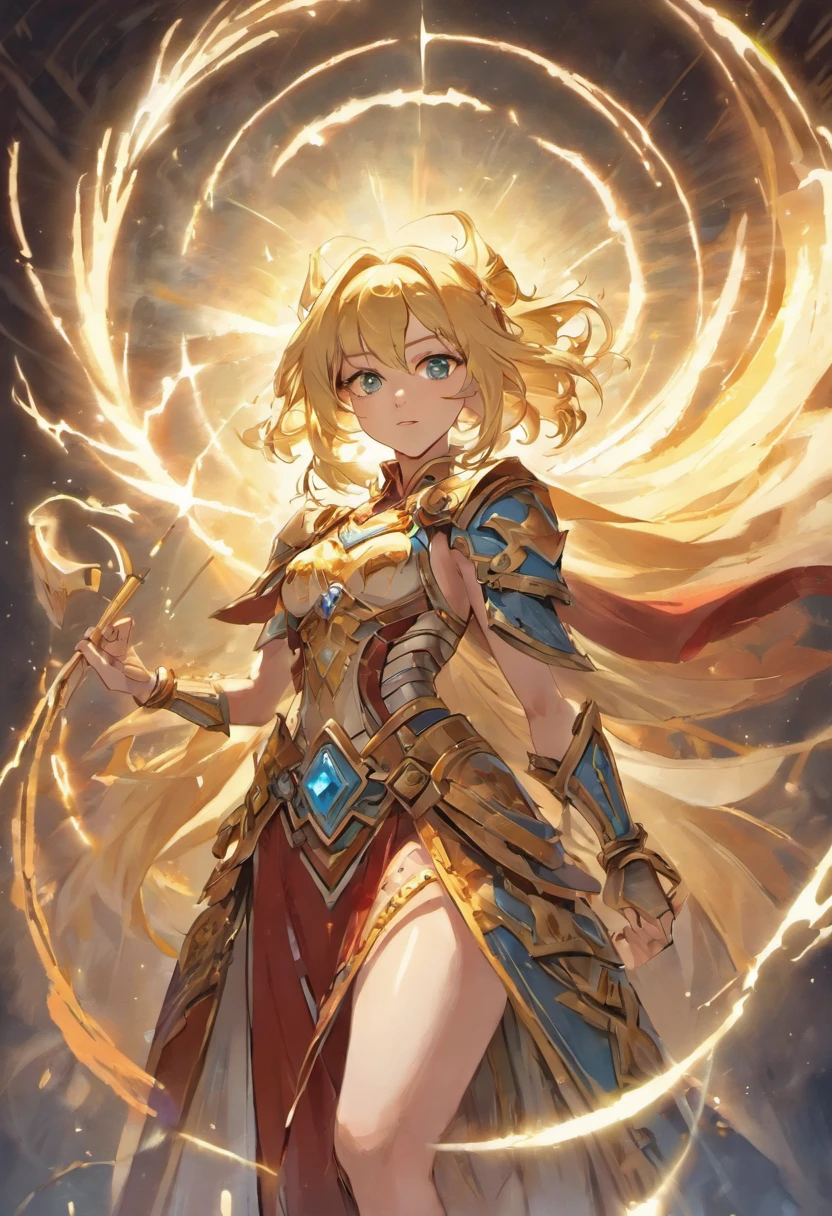 (((stormcast eternals))), ((masterpiece:1.2, best quality)), 1girl, solo, (full white and gold armor), pink hair, long hair, aurora, day, thunder (sky), shoulderpads, sky, armor, day sky, open mouth, electrical storm sky, pink glowing eyes, white dress, smile, cape, pink hair, (hammer), sigmar, warhammer, clouds, day, (impressionism:1.4), (tarot:1.3), alphonse mucha,