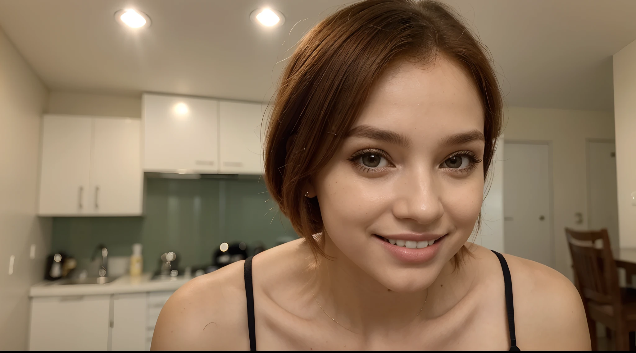 extremely high quality, (foco sozinho), (rosto perfeito:1.3), (Very high detail:1.1), (olhos hiper detalhados),(olhos realistas), (corpo inteiro) Redhead girl with short shoulder length hair, penteado para o lado, lendo algo divertido no celular, detalhes na pele, labios superiores finos, olhos azuis claro, sorrindo (dentes detalhados), corpo inteiro, por volta dos 40 anos de idade, Jardim das Rosas, ambiente muito ensolarado, corpo inteiro, alegria