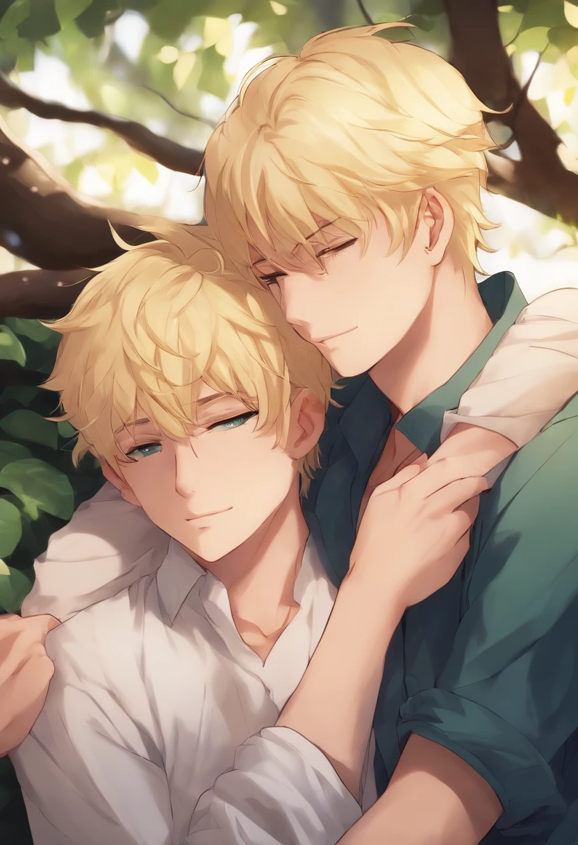 Two blonde anime boys cuddling, 19 years old