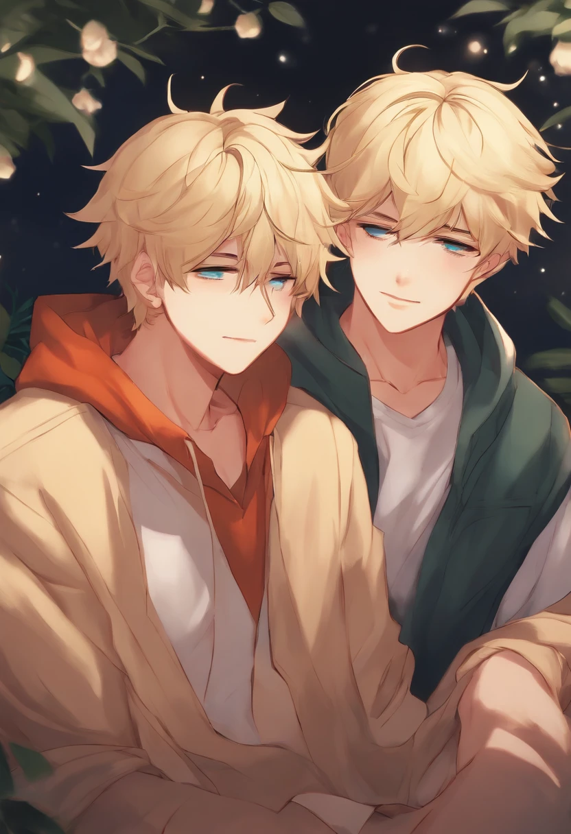 Two blonde anime boys cuddling, 19 years old