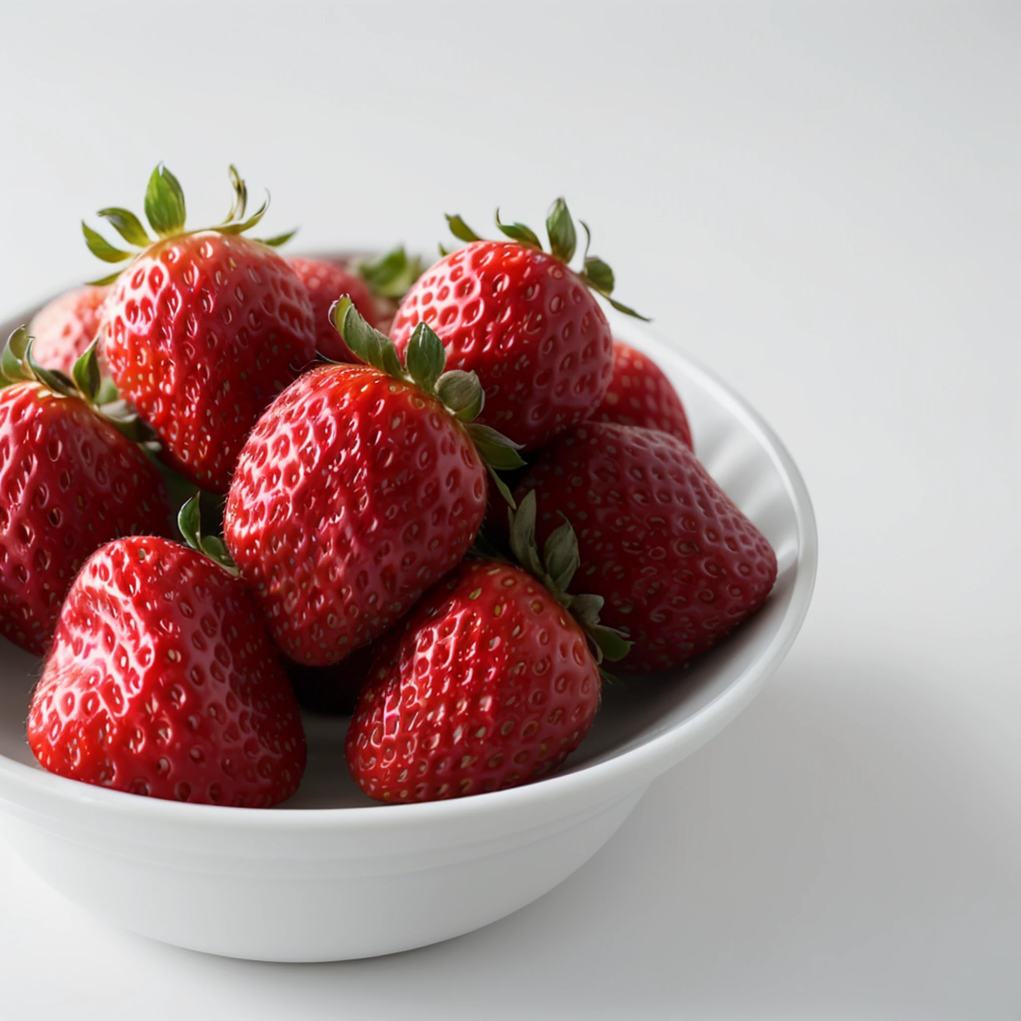 Strawberry Alafi bowl on white surface, Strawberries, Strawberries, fight with strawberries, Next to sliced strawberries, professional fruit photography, by Hiromitsu Takahashi, 「berry, berries, fruit, mouthwatering, High-quality food photography, Ultra-detailed photorealism」, close up food photography, bowl of fruits, Stock Photo, Matthias Baka