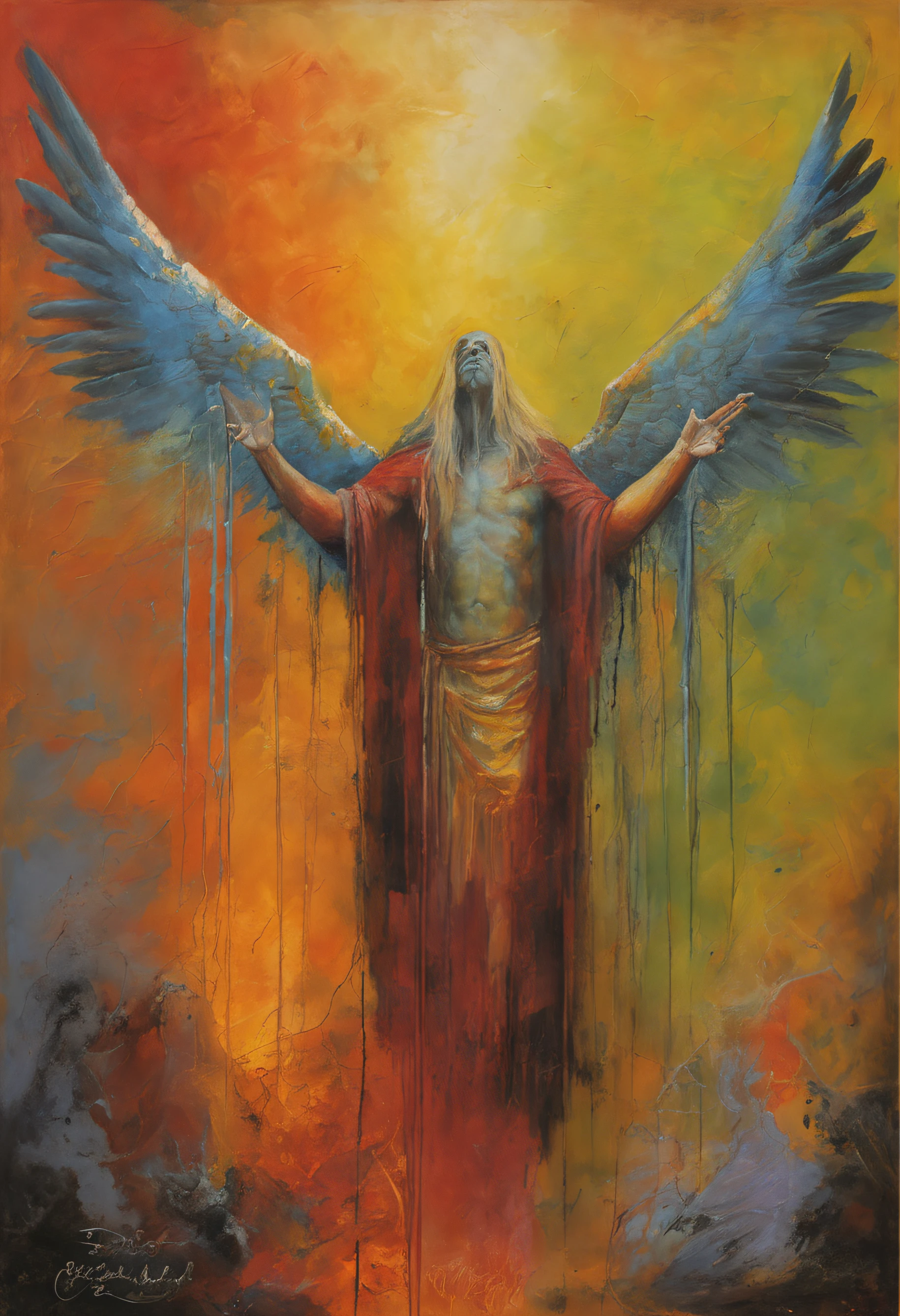 Album cover fore a power metal band, featuring angels and gods, using brazilian mitology as inspiration.