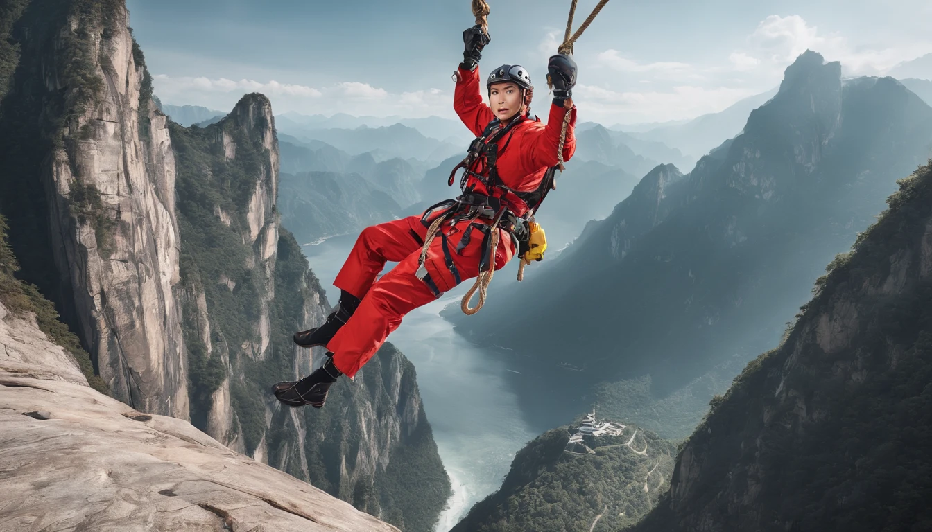 chineseidol,People who carry out rope rescue training,(A group of climbers:1.1),Rescue operations,action sports,climbing,mountain peaks,Cord,challenge,highly,Courage,(Heroic rescue scene:1.2),Emergency Response Team,full body shot of, (Jaw-dropping effect), ,(Studio lighting), hyper HD, International Association of Rope Technology,Explore boldly,Rope rescue techniques,Create a studio-like environment, Enhance visual impact